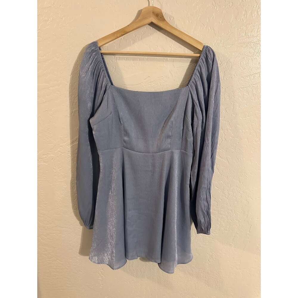 Y NWT Forever 21 Peasant Sleeve Square Neck Glitter Babydoll Retro Mini Dress